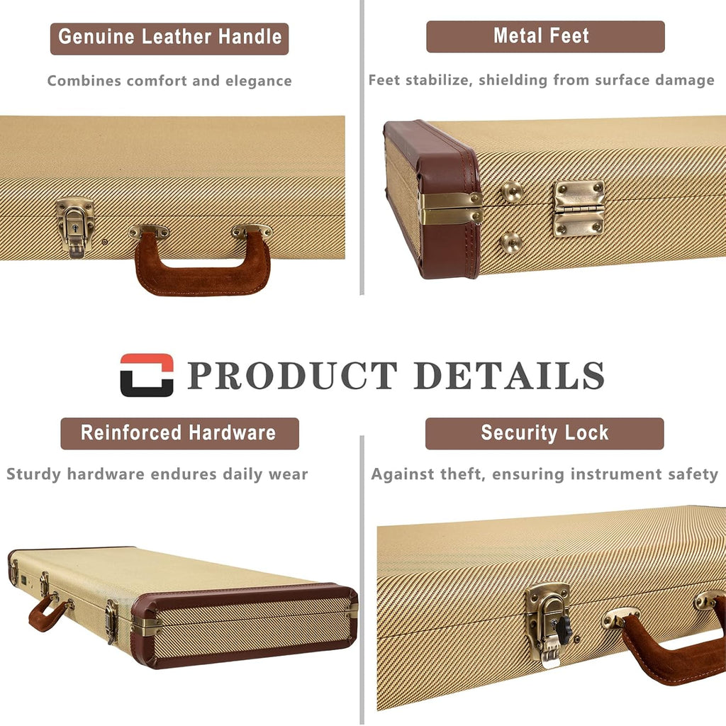 Crossrock Master Series Electric Guitar Case for Fender Stratocaster & Telecaster | Fabric Tweed Exterior, Re-Engineered Wooden Shell, Leather Handle(CRW720EFT)