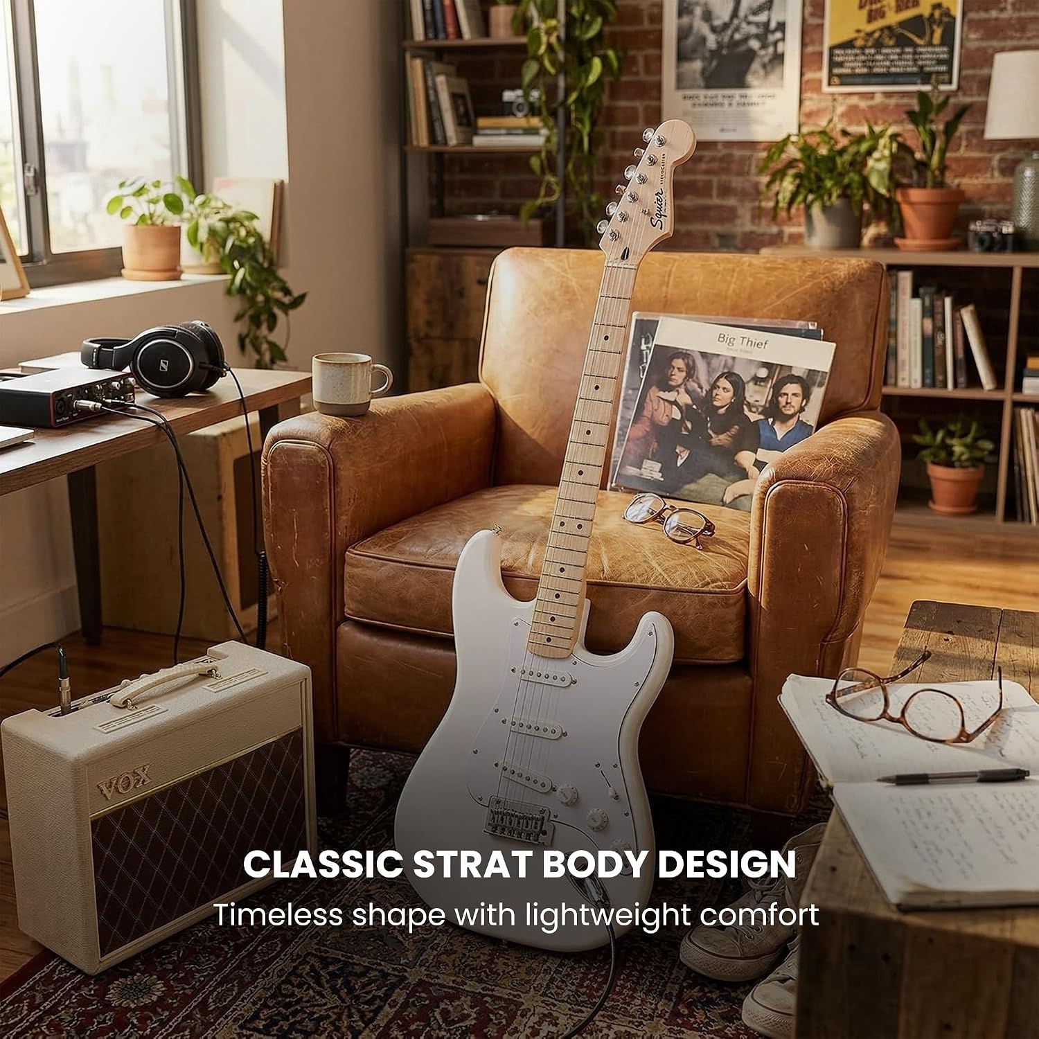 Fender Squier Sonic Stratocaster HT - Arctic White Bundle with Frontman 10G Amp, Instrument Cable, Tuner, Strap, Picks, and Austin Bazaar Instructional DVD
