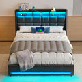 Rolanstar Full Size Bed Frame with LED Lights and Charging Station, Upholstered Headboard with 2-Tier Storage Shelves, Heavy Duty Metal Frame, Noise-Free Support, Easy Assembly, No Box Spring Needed