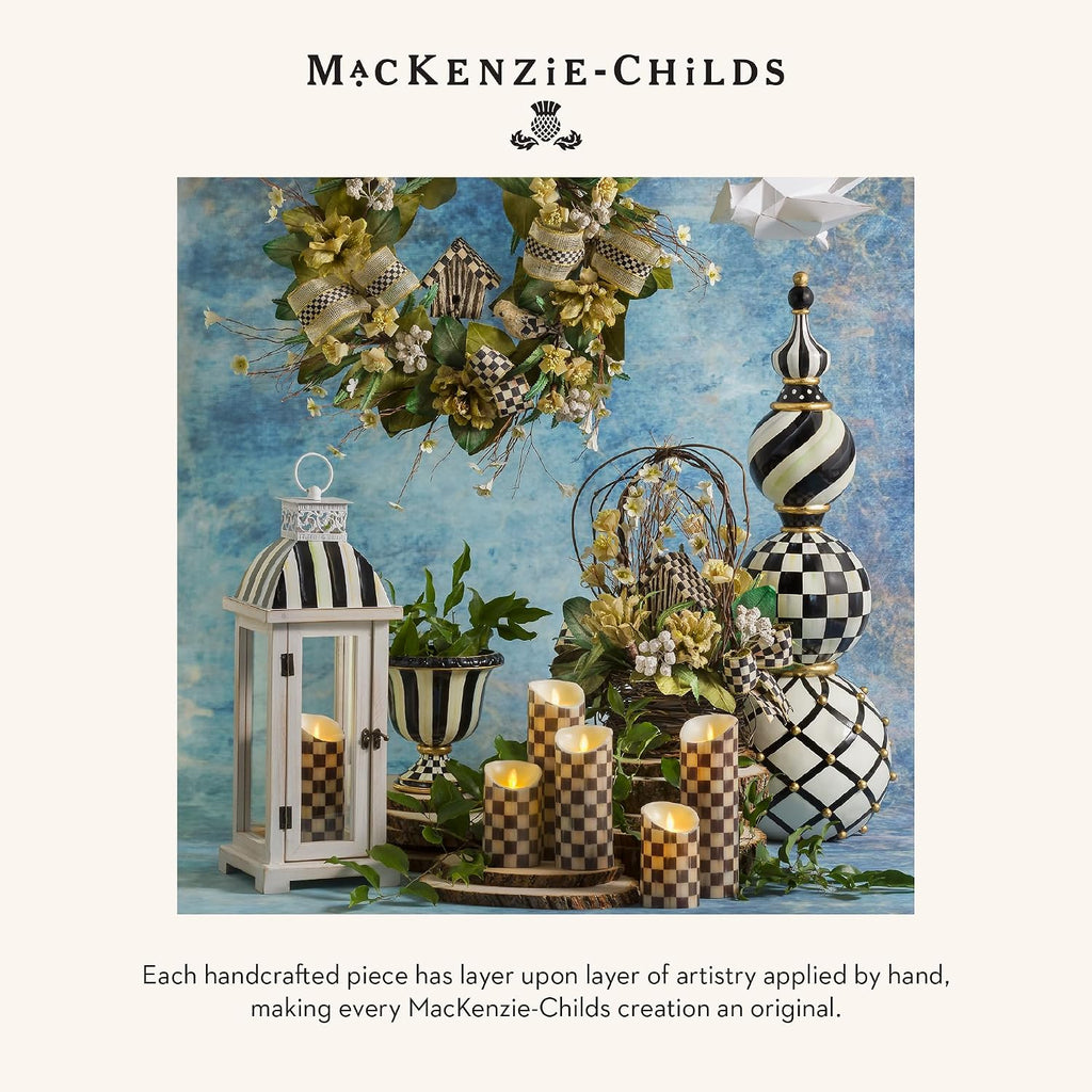 MACKENZIE-CHILDS Pedestal Tabletop Urn, Decorative Centerpiece for Table, Mantel, or Shelf, Tall, Black-and-White Courtly Check
