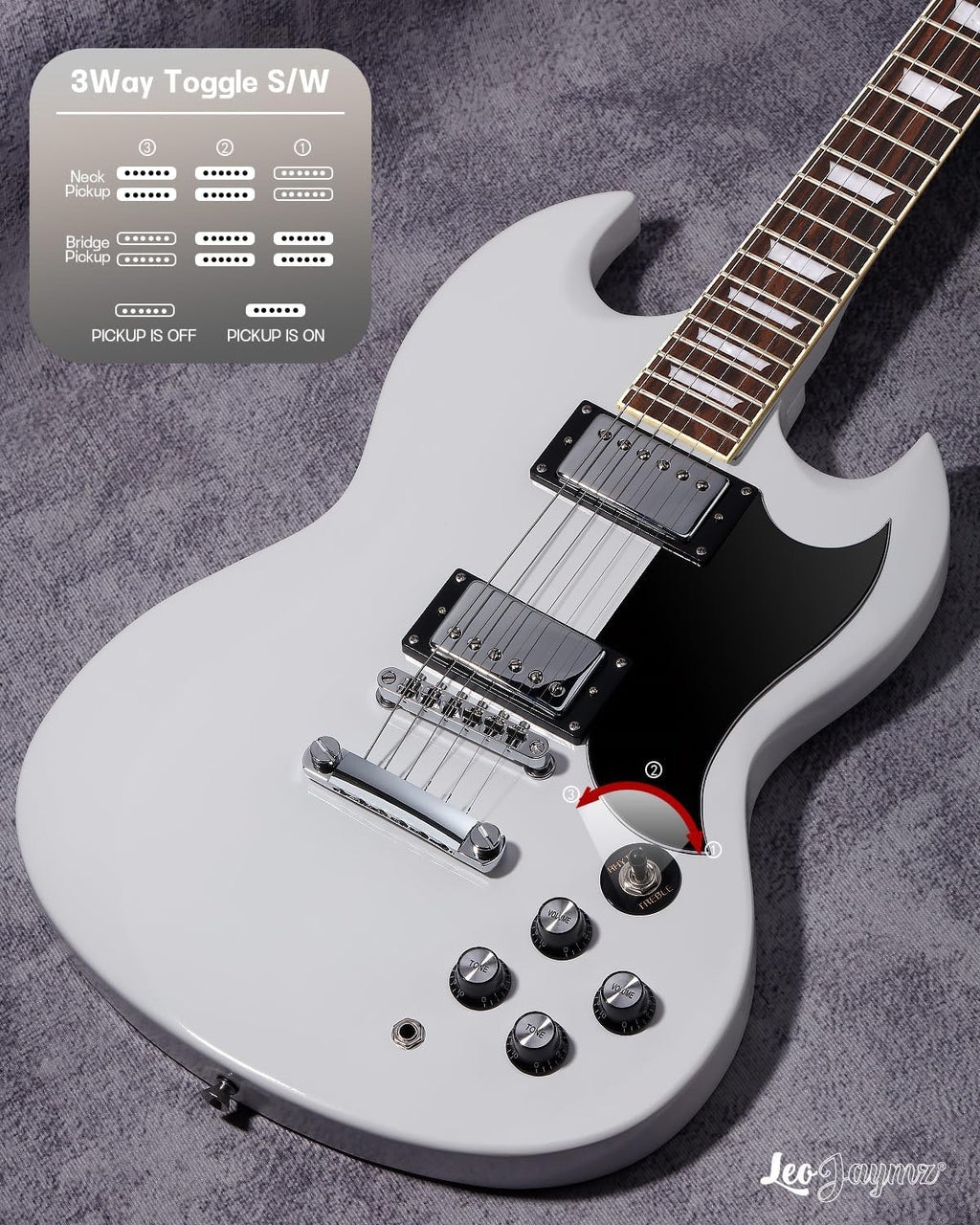Leo Jaymz 39 Inch Solid Body Electric Guitar - Poplar Wood Body，Maple Neck and Laurel Wood Fretboard (White)
