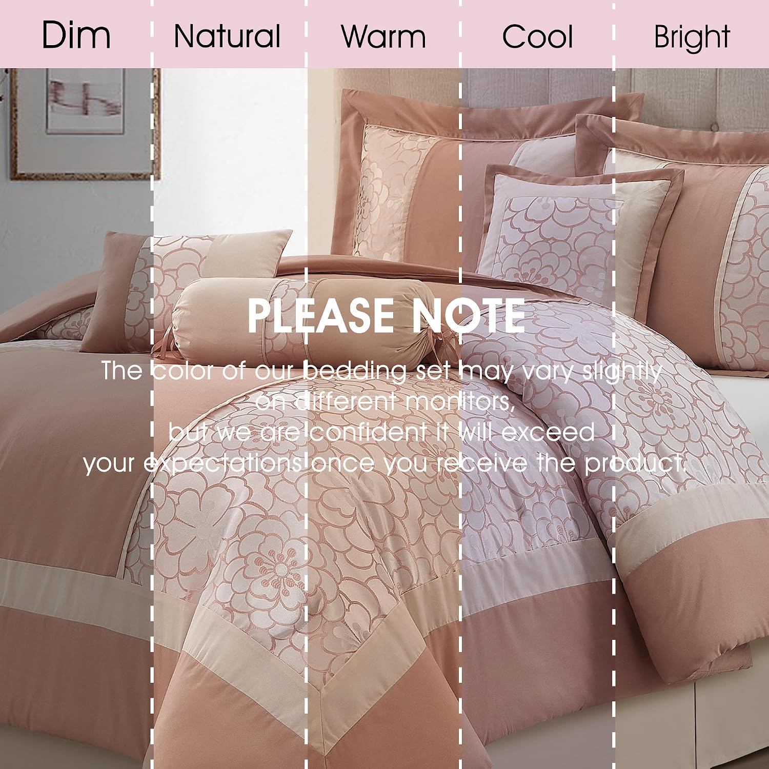 LANCO MODERN LIFESTYLE 7 Piece King Size Comforter Set, Blush, Elegant Floral Jacquard, Stylish and Cozy Bedding Collection, Premium Bedding Set with Bedskirt, Shams and Pillows