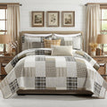 KALOOLA 100% Cotton 5-Pieces Quilt Set Queen Size, All Season Lightweight Quilted Bedspread with 2 Shams 2 Decorative Pillow Covers, Farmhouse Bedding Coverlet for Queen Bed, Beige/Cream/Brown