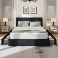 GarveeHome Bed Frame, King Size Platform Bed with 4 Storage Drawers, Upholstered Corduroy Channel Tufted Headboard Bed Frame with Strong Wooden Slat Support, No Box Spring Needed, Black
