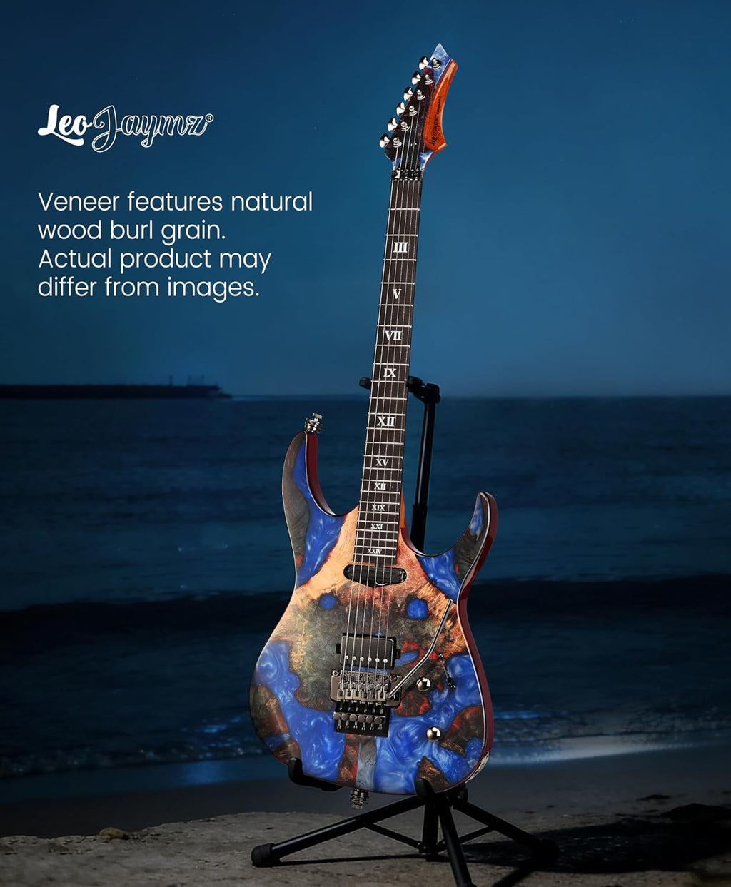 Leo Jaymz Tsunami Deluxe Mahogany Body & Roasted Maple Neck, HH Pickups with Rail, Double-Locking Tremolo, 24 Frets (Blue)