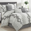 LANCO MODERN LIFESTYLE 7 Piece Grey and White Comforter Set, King, Boho Home Decor, Geometric Clip Pattern Bedding Set for All Seasons, Bed in a Bag, Bedskirt, Shams and Decorative Pillows
