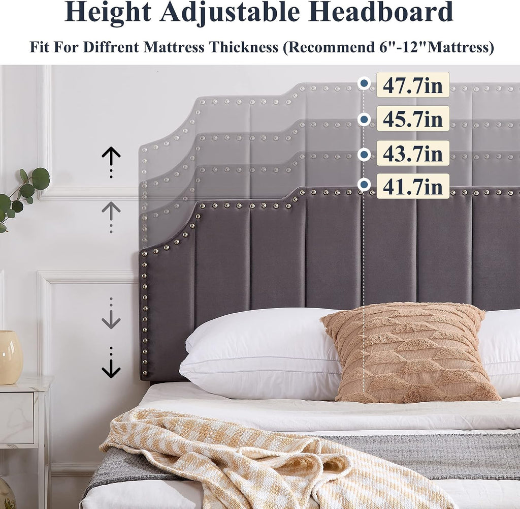 VECELO Full Bed Frame 4 Storage Drawers & Upholstered Platform &Tufted Adjustable Headboard/Mattress Foundation/Wood Slat Support,Easy Assembly,Dark Grey