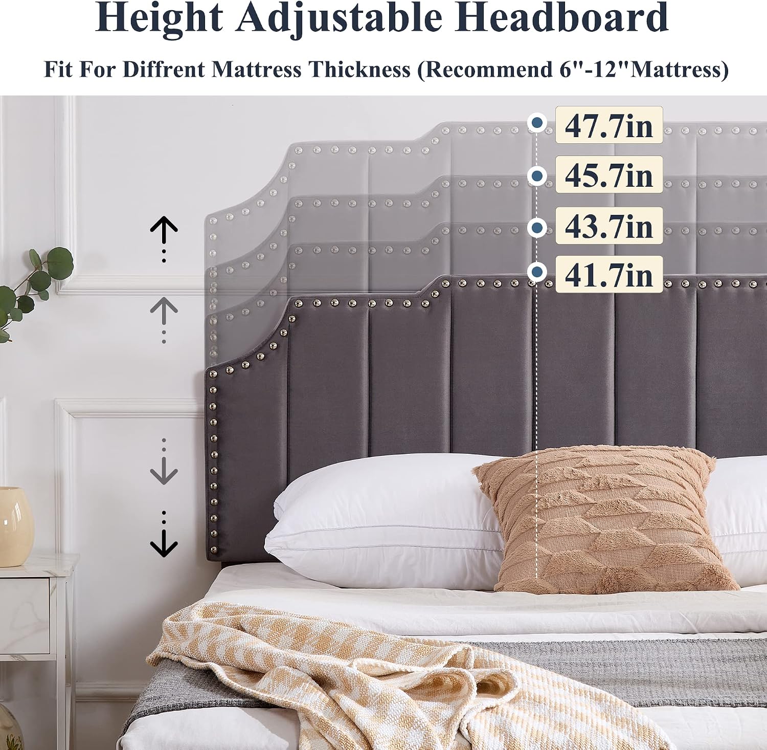 VECELO Full Bed Frame 4 Storage Drawers & Upholstered Platform &Tufted Adjustable Headboard/Mattress Foundation/Wood Slat Support,Easy Assembly,Dark Grey