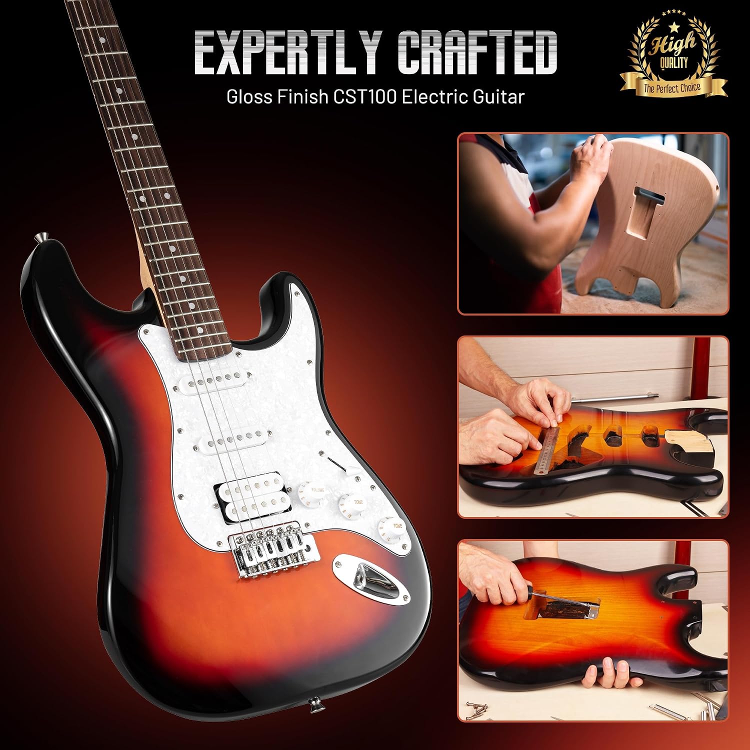 CAHAYA Electric Guitar Kit 39in - Full Size Electric Guitar Kit for Beginner Starter Poplar Solid Body with 10W Amplifier, Gig Bag, Strap, Tuner, Cable, String, Picks