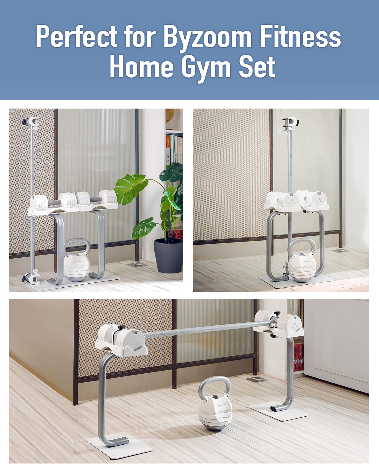 BYZOOM FITNESS 12.5LB Adjustable Dumbbell with Dumbbell Stand Bundle Set, White