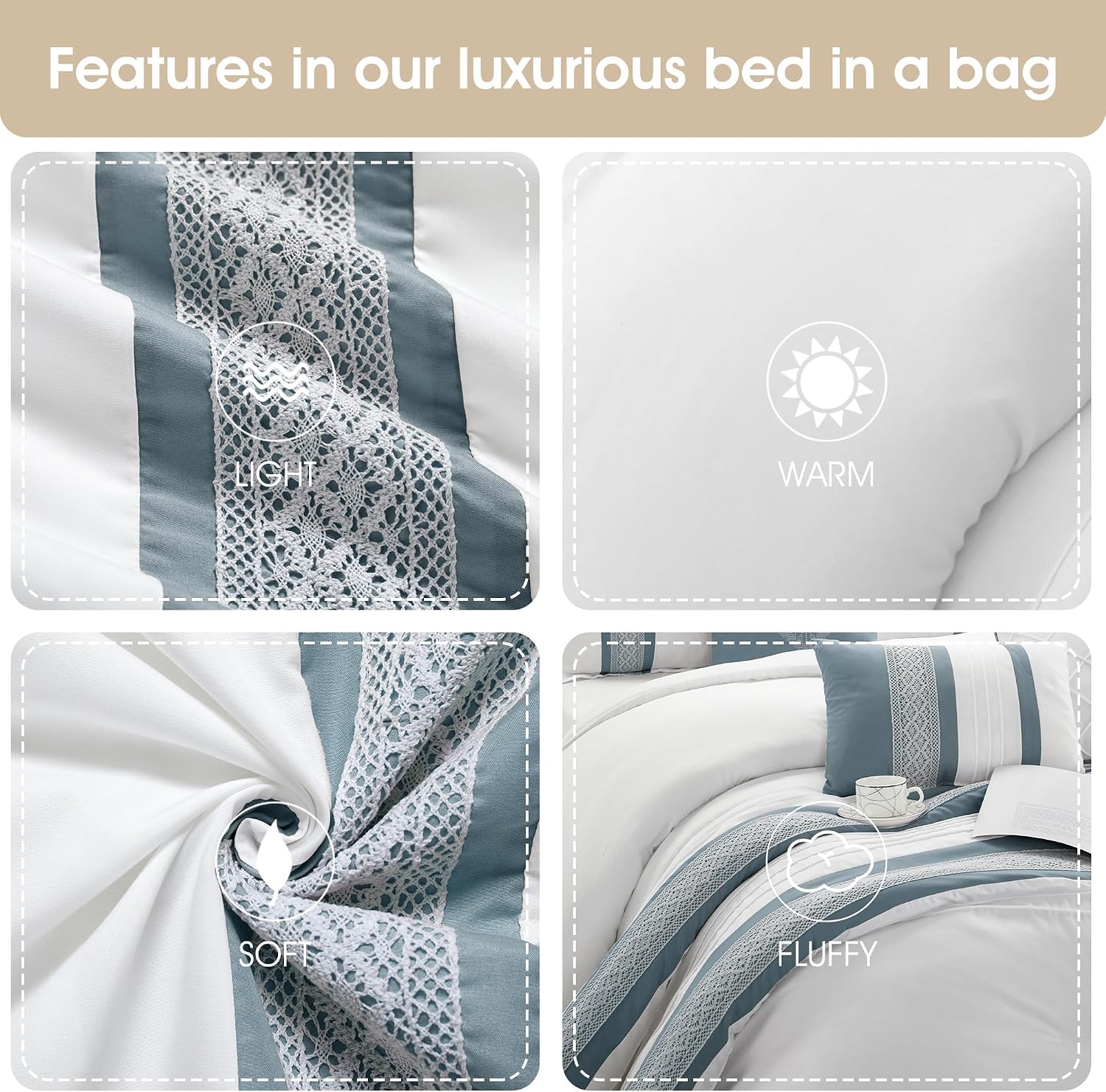 Grand Avenue Striped 7 Piece Blue Comforter Set, California King Size Microfiber Bedding, All Season Polyester Bedding Set, Bed Skirt, Pillows & Shams