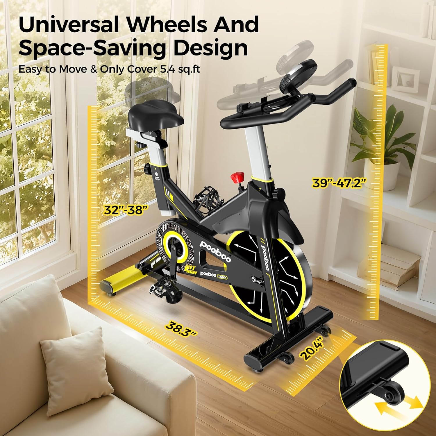 pooboo Exercise Bike,Stationary Bike with Exclusive App for Home,Magnetic Low Noise Indoor Cycling Bike with 350lbs Weight Capacity,Adjustable Seat,Tablet Mount and LCD Display for Weight Loss