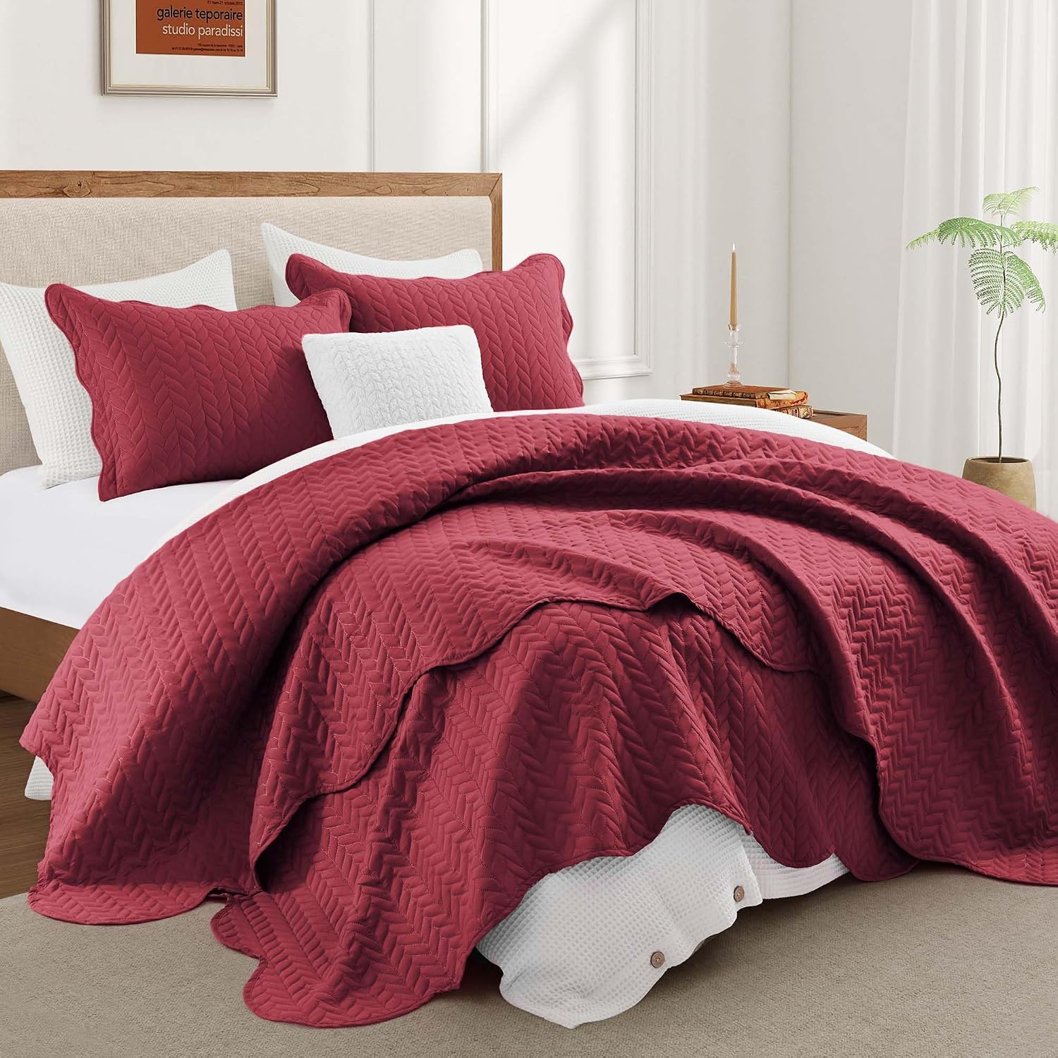 MOONLIGHT20015 Twin Quilt Bedding Set (68' x 86') - Bulk Pack of 10 Wholesale for Hotels, Guest Bedroom & Airbnbs - Lightweight Microfiber Reversible Embossed Quilts Bedspreads (Burgundy)
