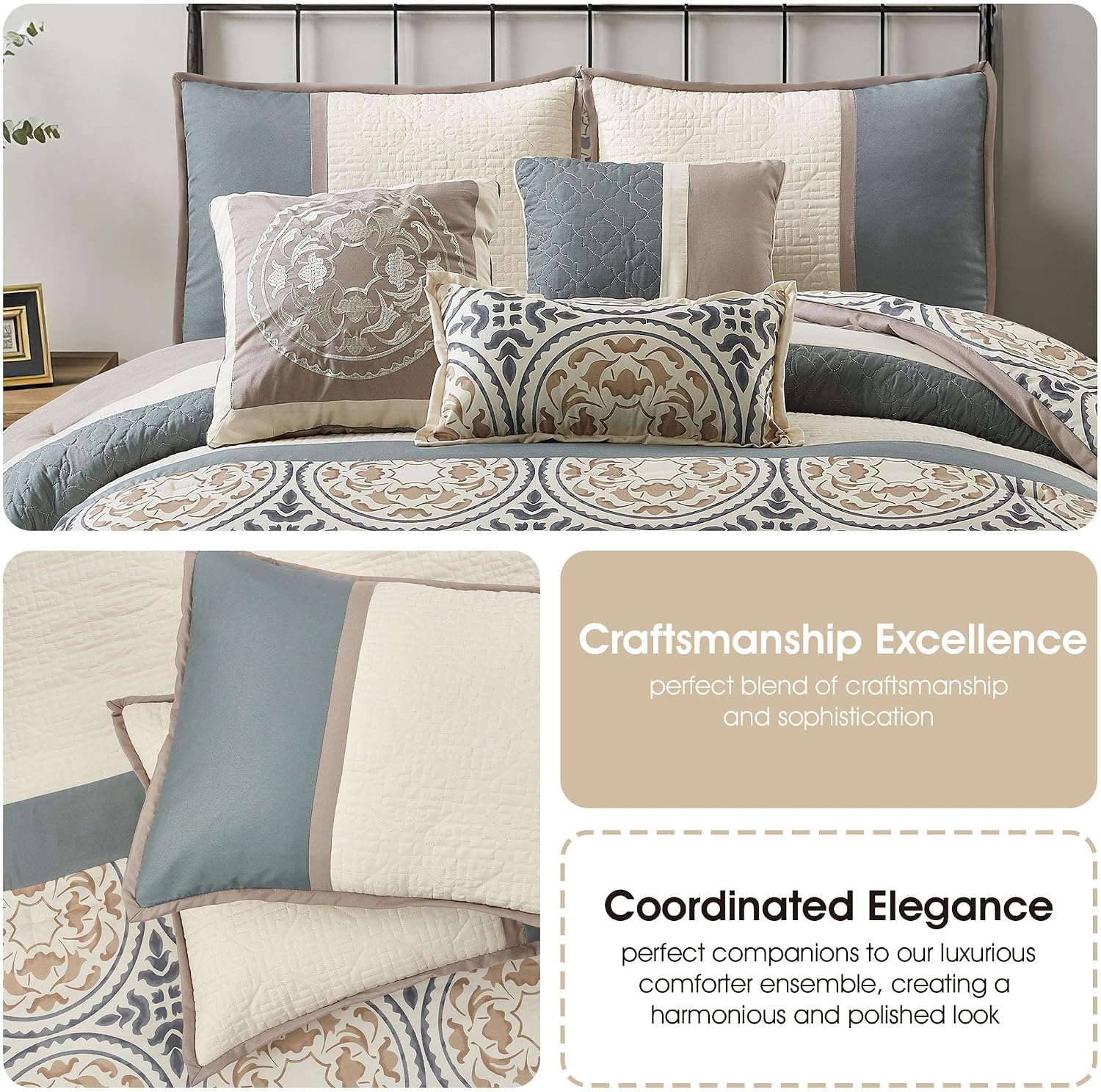 Stratford Park Multi-Color Cal King Comforter Set, 7 Piece, Microfiber Print Bedding Sets & Collections,Matching Pillow Shams & Bedskirt
