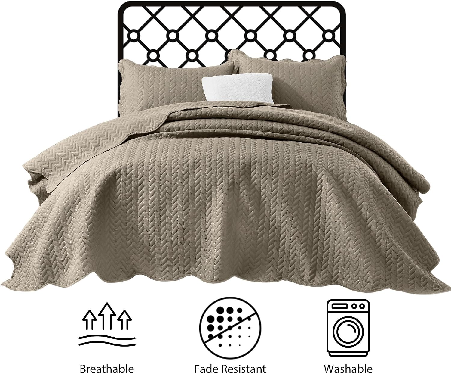 MOONLIGHT20015 Queen Quilt Bedding Set (90' x 96') - Bulk Pack of 10 Wholesale for Hotels, Guest Bedroom & Airbnbs - Lightweight Microfiber Reversible Embossed Quilts Bedspreads (Beige)