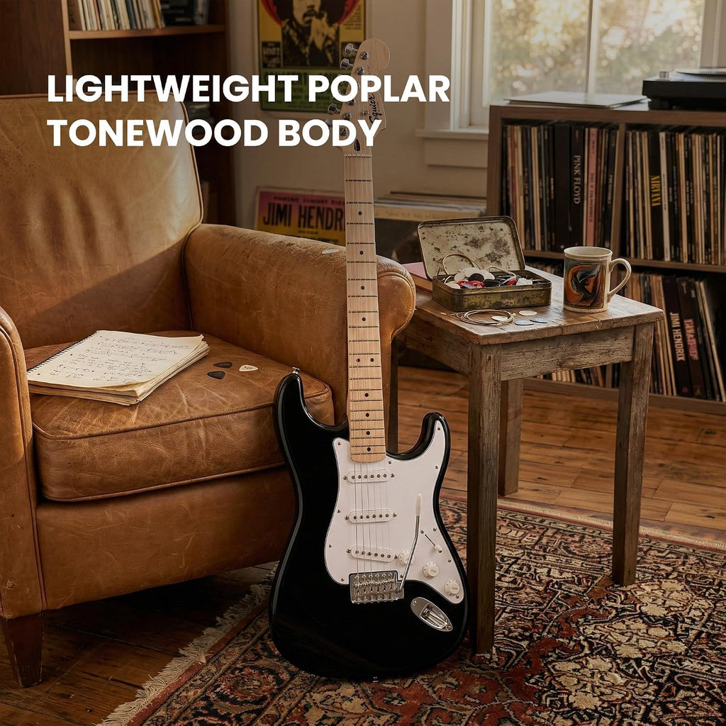 Fender Squier Sonic Stratocaster Pack - Black Bundle with Frontman 10G Amplifier, Gig Bag, Tuner, Strap, Cable, Picks, and Austin Bazaar Instructional DVD