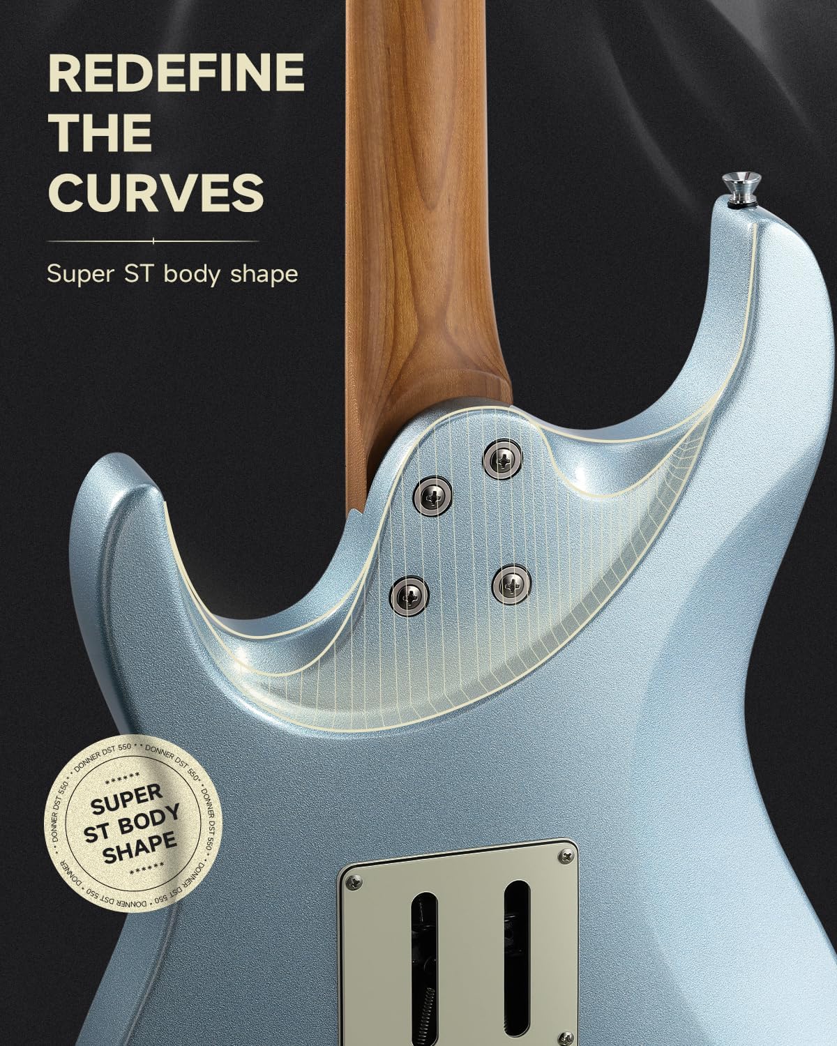 Donner 39 Inch Electric Guitar, DST-550 Solid Double-cut Poplar Body Electric Guitar for Intermediate & Pro Players, 7 Tone-switching Options & Tremolo Bridge, Bonus Bag, Ice Blue