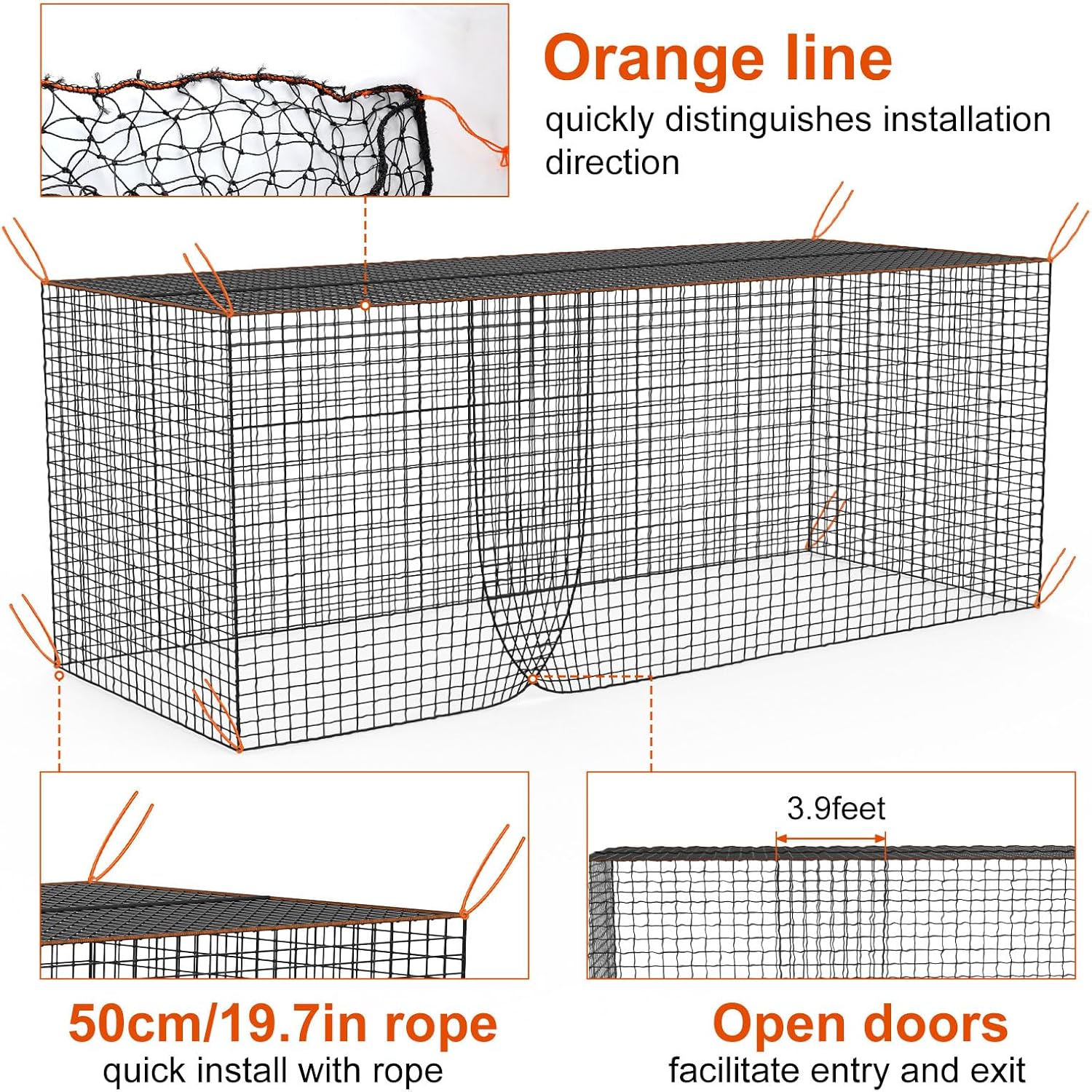 8x8x20 /10x10x35/12x12x55ft Heavy Duty Enclosed Batting Cage Net With Door, Only Net, No Poles and Frame, Professional Softball Baseball Nets for Batting and Pitching, Batting Cages for Backyard