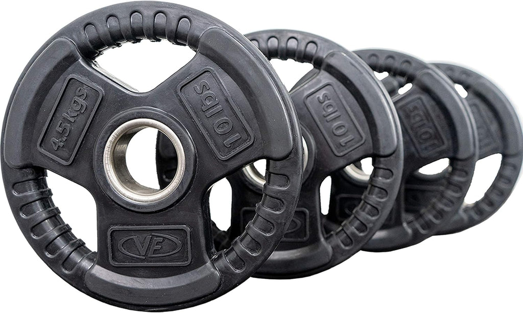 Valor Fitness OP Olympic Weight Plates Coated Rubber Weights w/Weight Plate Set, Barbell Weights w/Grips for Home Gym