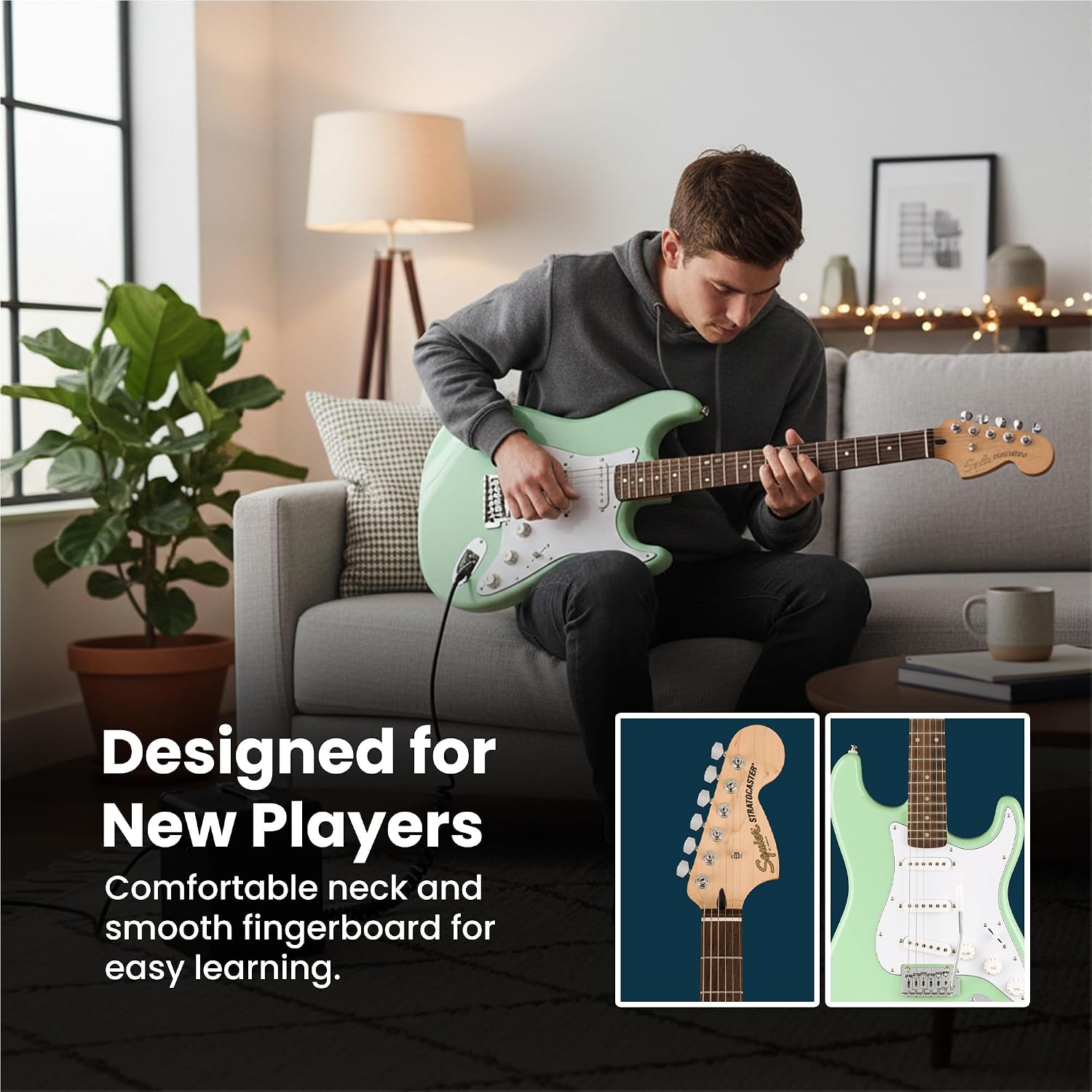 Fender Squier Affinity Stratocaster Limited Edition - Surf Green Bundle with Frontman 10G Amplifier, Gig Bag, Tuner, Instrument Cable, Strap, Picks, and Austin Bazaar Instructional DVD