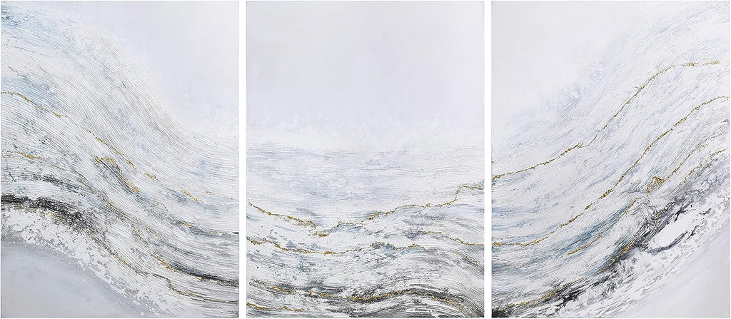 Empire Art Direct Abstract Wall Art Textured Hand Painted Canvas by Martin Edwards, Triptych, 40' x 30' each, Blizzard