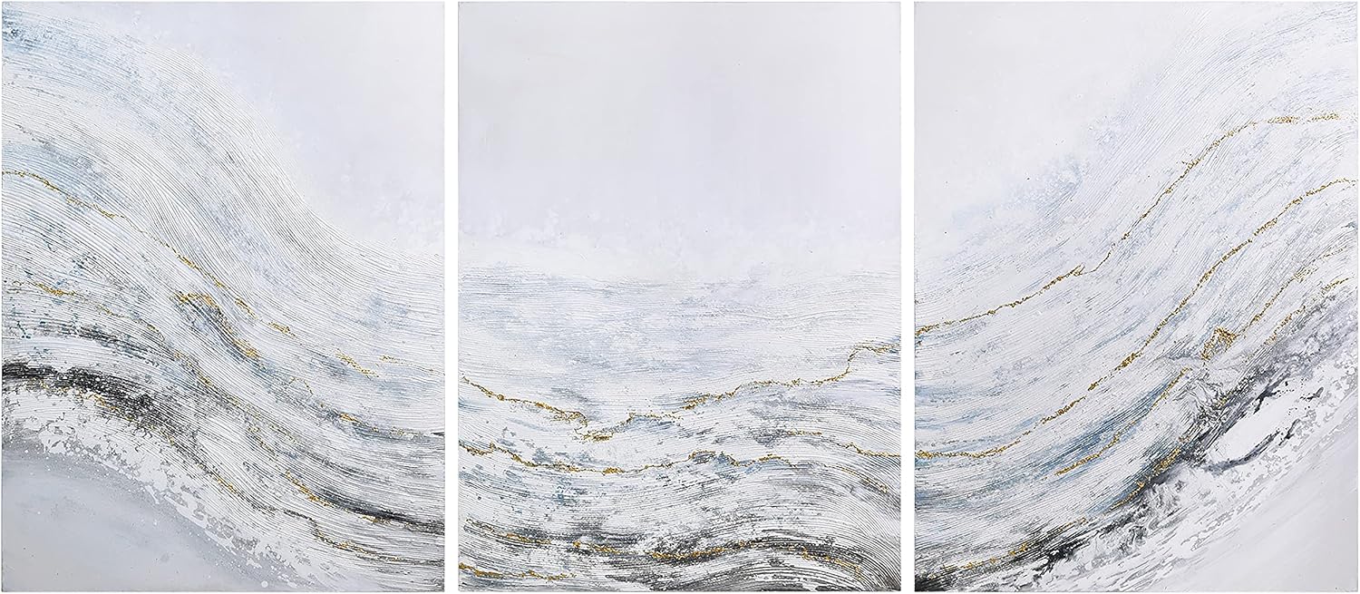 Empire Art Direct Abstract Wall Art Textured Hand Painted Canvas by Martin Edwards, Triptych, 40' x 30' each, Blizzard
