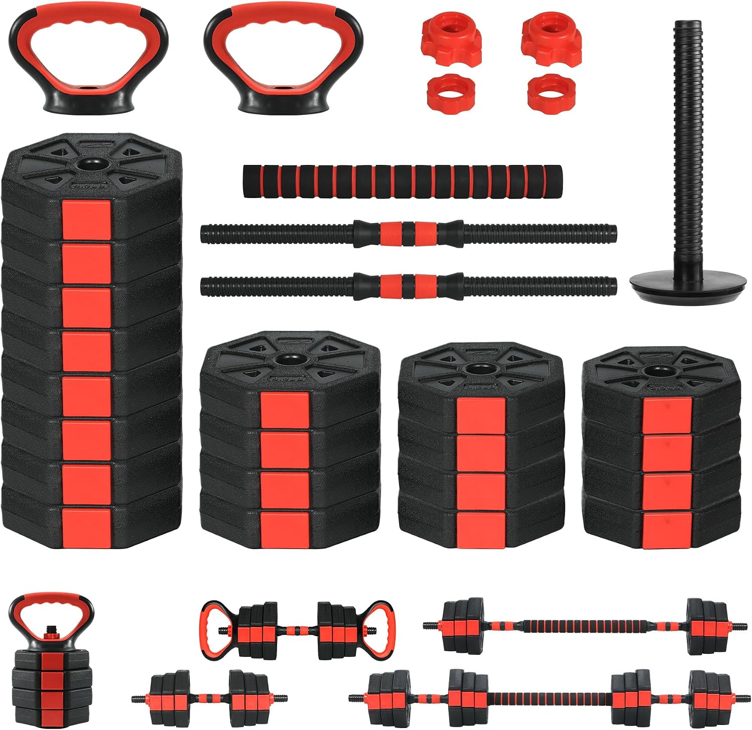 TROPOW 88lbs Adjustable Dumbbells Set, 4 in1 Free Weight Dumbbell Set of 2 Used as Barbell,Kettlebells,Fitness Exercises for Home Gym Suitable Men/Women