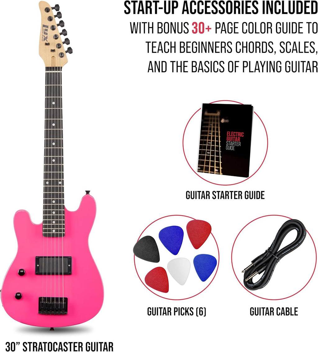 LyxPro CS 30' Left Hand Electric Guitar Kit for Beginner, Intermediate & Pro Players with Guitar, Amp Cable, 6 Picks & Learner's Guide, Solid Wood Body, Volume/Tone Controls, 5-Way Pickup - Pink