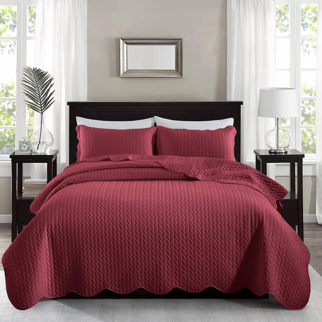 MOONLIGHT20015 Twin Quilt Bedding Set (68' x 86') - Bulk Pack of 10 Wholesale for Hotels, Guest Bedroom & Airbnbs - Lightweight Microfiber Reversible Embossed Quilts Bedspreads (Burgundy)