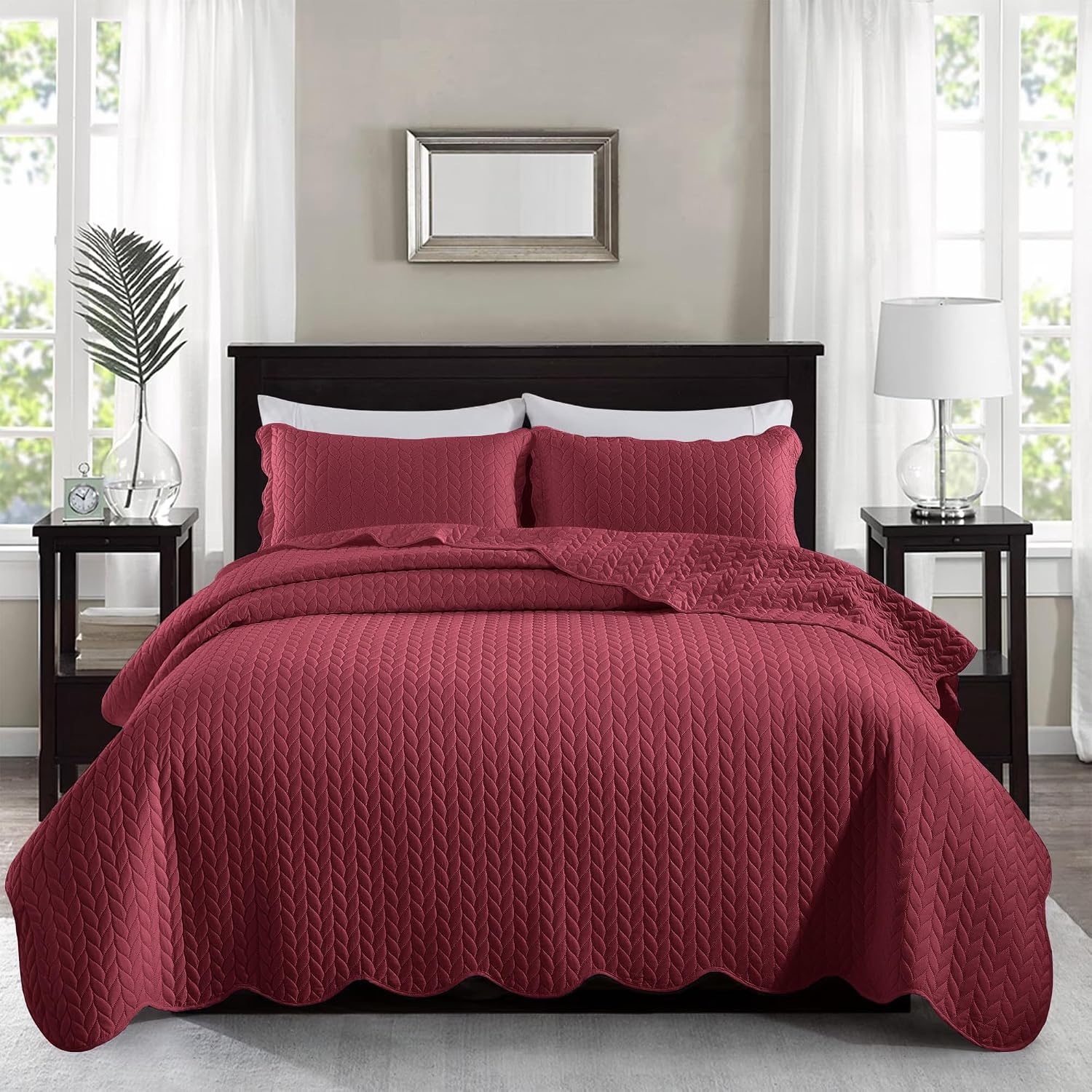 MOONLIGHT20015 Twin Quilt Bedding Set (68' x 86') - Bulk Pack of 10 Wholesale for Hotels, Guest Bedroom & Airbnbs - Lightweight Microfiber Reversible Embossed Quilts Bedspreads (Burgundy)