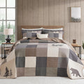 Oversized King Bedspreads 120x120, 100% Cotton Super King Quilt, Forest Tree Bear Deer Pattern, Lightweight Plaid Quilted Coverlet Bedding Set, 3 Pcs, All Season, Brown/Beige/Green