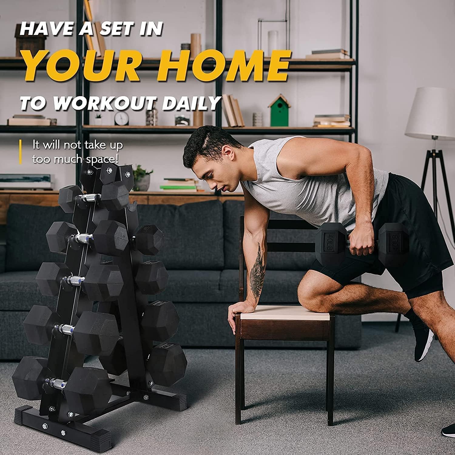 RITFIT Rubber Hex Dumbbells Set with Rack, 180-780LB Heavy-Duty Cast Iron Core, Knurled Chrome Handle, Space-Saving Storage Rack for Home Gym Strength Training