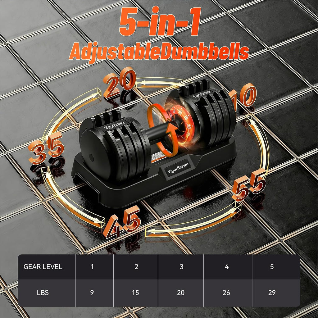 Adjustable Dumbbell Set, 2-in-1 Weights with Anti-Slip Handle, Fast Weight Adjustment for Home Gym, Strength Training, Single/Pair with Tray