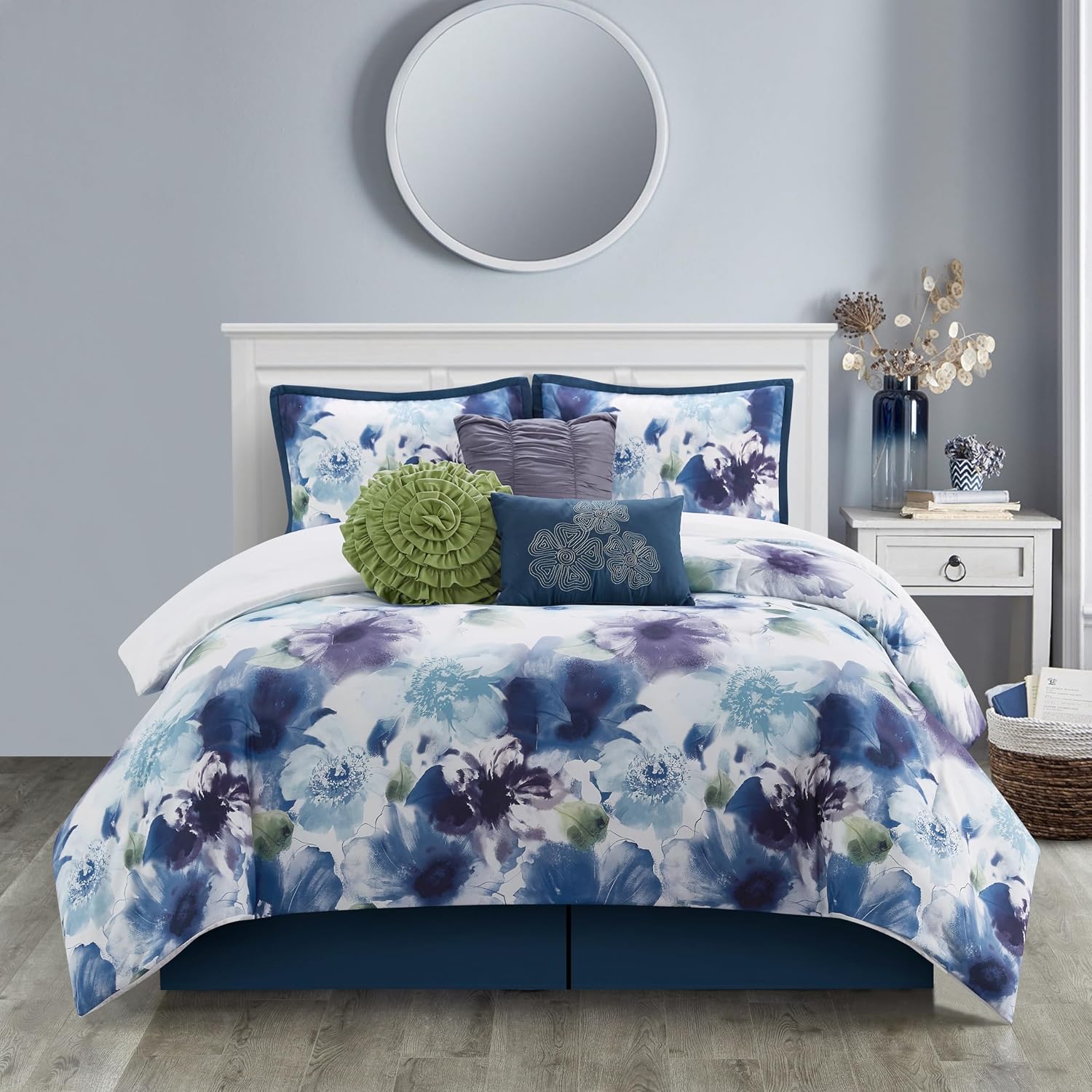 Stratford Park Colorful 7 Piece Comforter Set, Blue/Purple, Bed Size King, Wonderful, Matching Bedskirt, Pillows & Shams