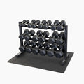 Body Solid Best Fitness (BFDR10-SET) 3-Tier Dumbbell Rack Set with 10 Pairs Rubber Coat Dumbbells 5-50 lbs and Vinyl Floor Mat, Rack Stand and Holder for Dumbbells, Home Gym Free Weight Rack Storage