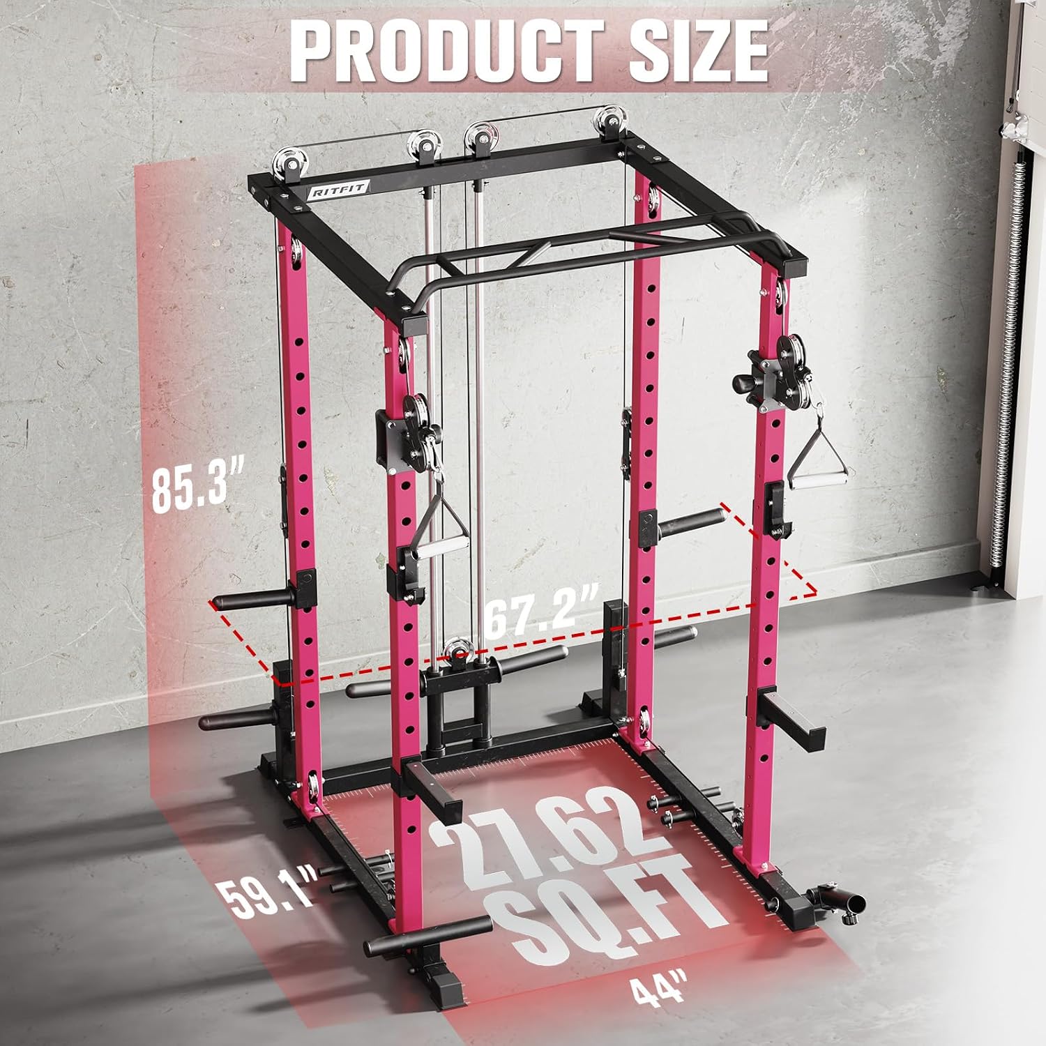 RitFit Multi-Function Garage & Home Gym Package Includes 1200LBS Power Cage PPC03/P3 with Cable Crossover System, Weight Bench, Olympic Barbell Weight Set, Full Body Workout
