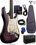 AKLOT Beginner Electric Guitar Kit: 10W Amp, Coil-Split HSS Pickups, Lesson Book, Roasted Maple Neck, Gig Bag, Tuner, Strap, Picks, Stryde Violet Venom