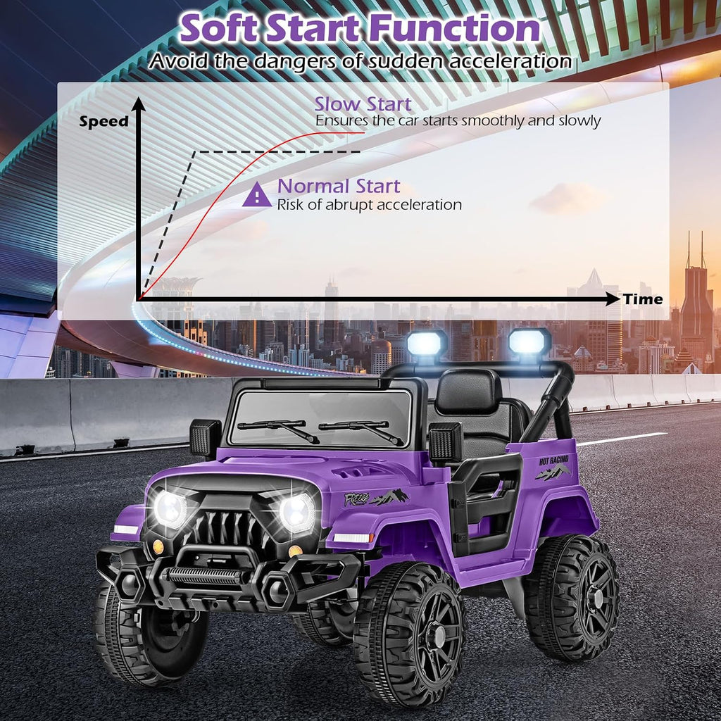 OLAKIDS Ride on Truck, 12V Battery Powered Electric Vehicle for Kids with Remote Control, Bluetooth, Power Display, LED Lights, Music Player, Ride on Toy for 3+ Boys Girls (Purple)