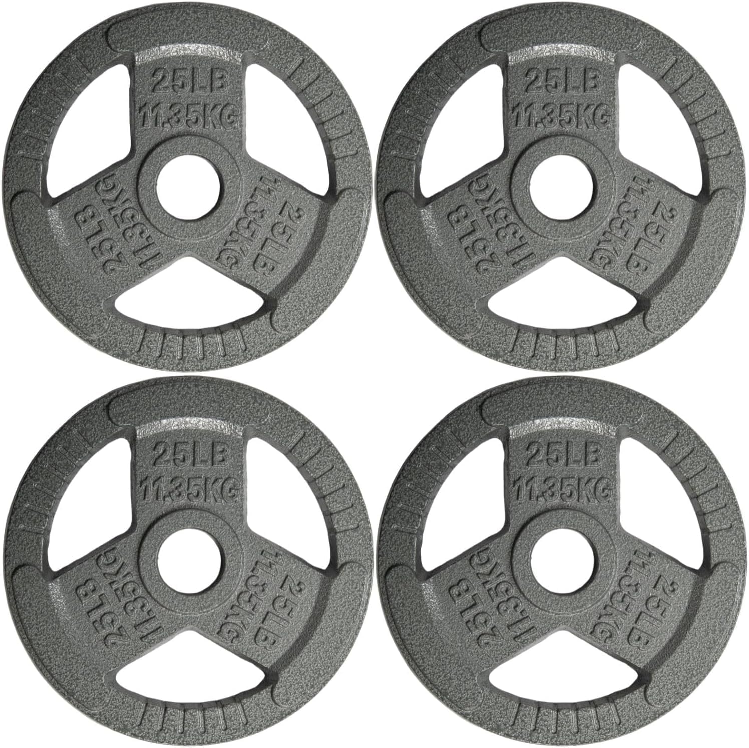 Yes4All Tri-Grip Handles Cast Iron Olympic Weight Plates, 2-Inch Weight Plates for Weight Lifting with Smooth and Durable Finish, Suitable for Strength Training Exercises (Single, Pair and Set)