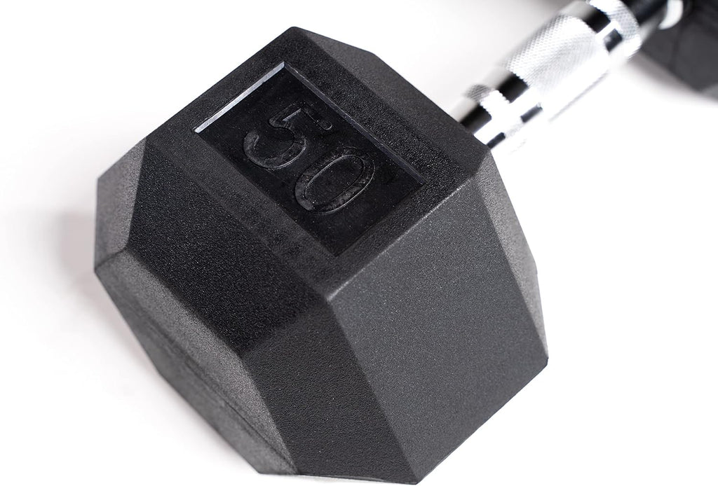 Zeus Fitness Rubber Encased Hex Dumbbells - Sold In a Set 5-50 lbs - Women and Men dumbbell -Strength Equipment