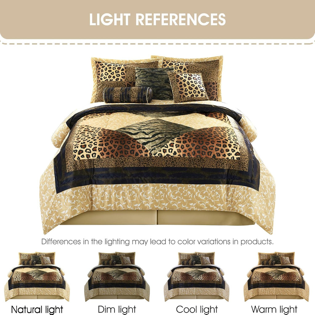 Grand Avenue Leopard Print 7 Pieces Queen Comforter Set, Bed in a Bag, Brown Matching Pillows & Shams, Bed Skirt, Premium Quality, Ultra-Soft