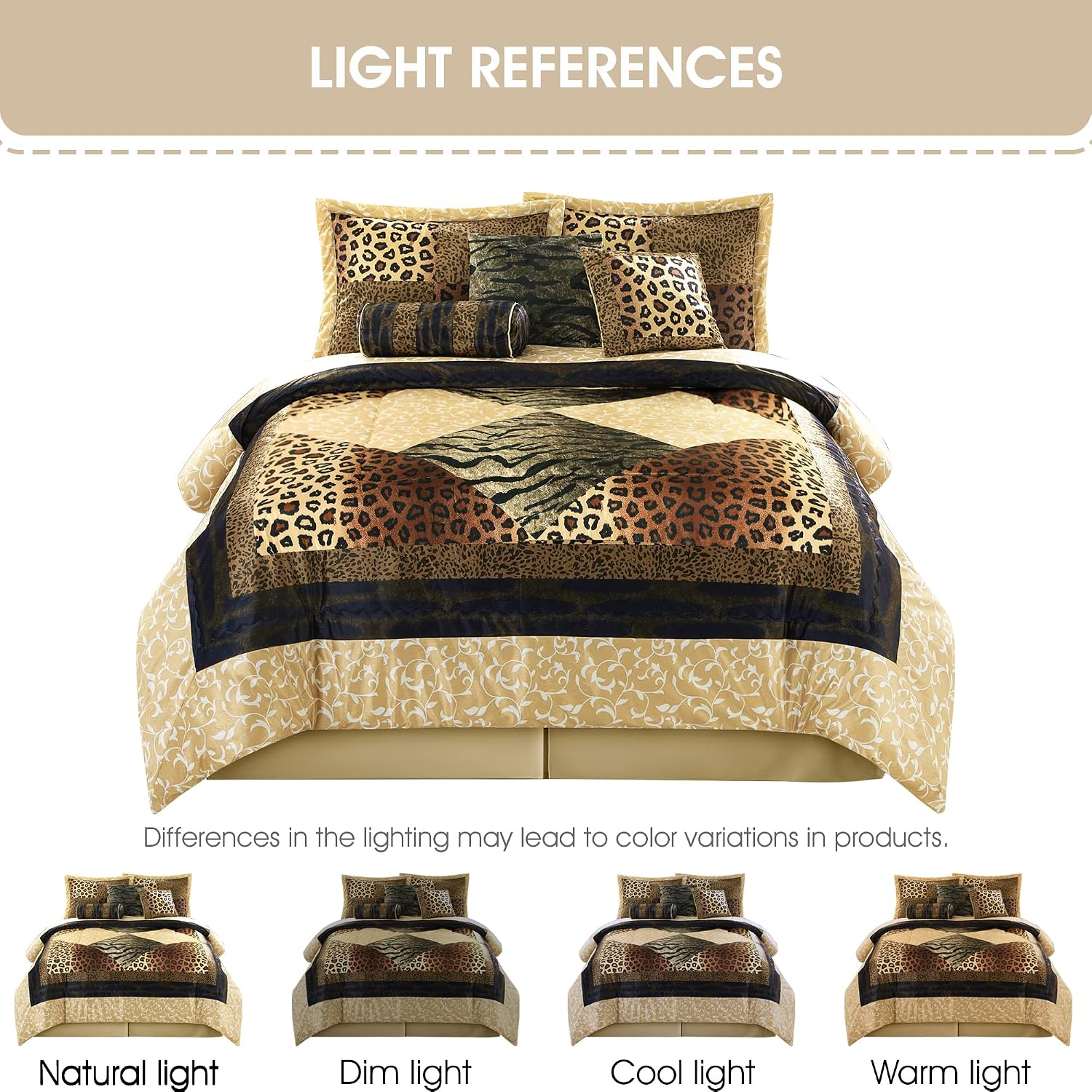 Grand Avenue Leopard Print 7 Pieces Queen Comforter Set, Bed in a Bag, Brown Matching Pillows & Shams, Bed Skirt, Premium Quality, Ultra-Soft