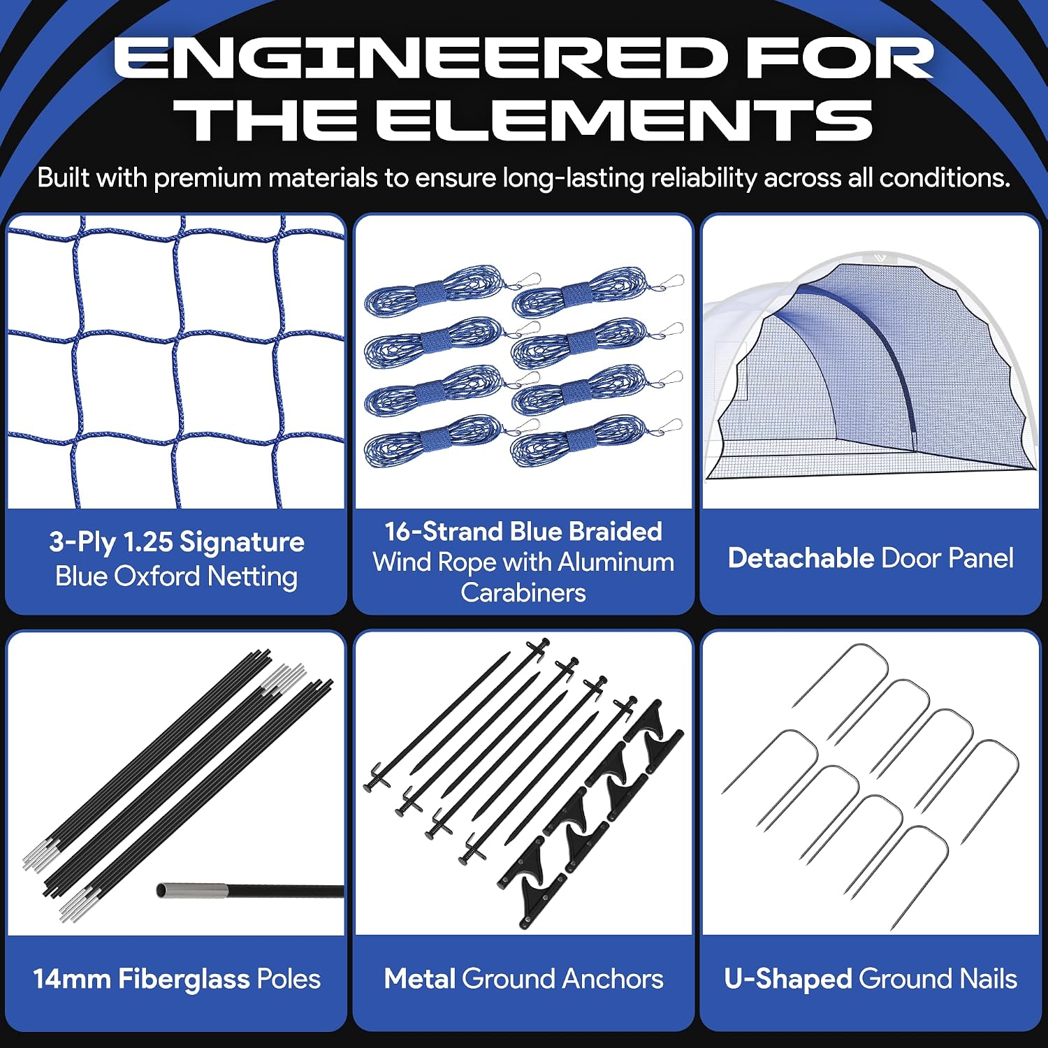 Portable 22ft x 12ft x 8ft Baseball & Softball Batting Cage – Easy to Install Hitting Cage with Pitching Machine Hole, 3-Ply Blue Netting, 14mm Fiberglass Poles, Secure Steel Frame & Carry Bag Include