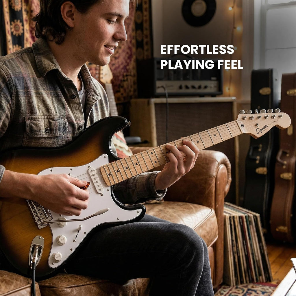 Fender Squier Sonic Stratocaster - 2-Color Sunburst Bundle with Frontman 10G Amp, Cable, Tuner, Strap, Picks, and Austin Bazaar Guitar DVD