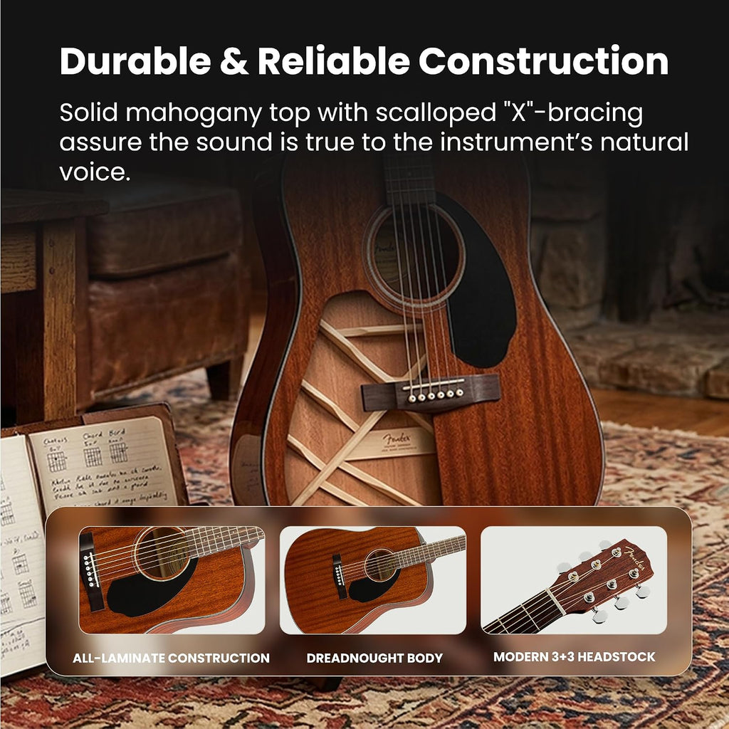 Fender CD-60S Solid Top Dreadnought Acoustic Guitar - All Mahogany Bundle with Gig Bag, Tuner, Strap, Strings, Picks, and Austin Bazaar Instructional DVD
