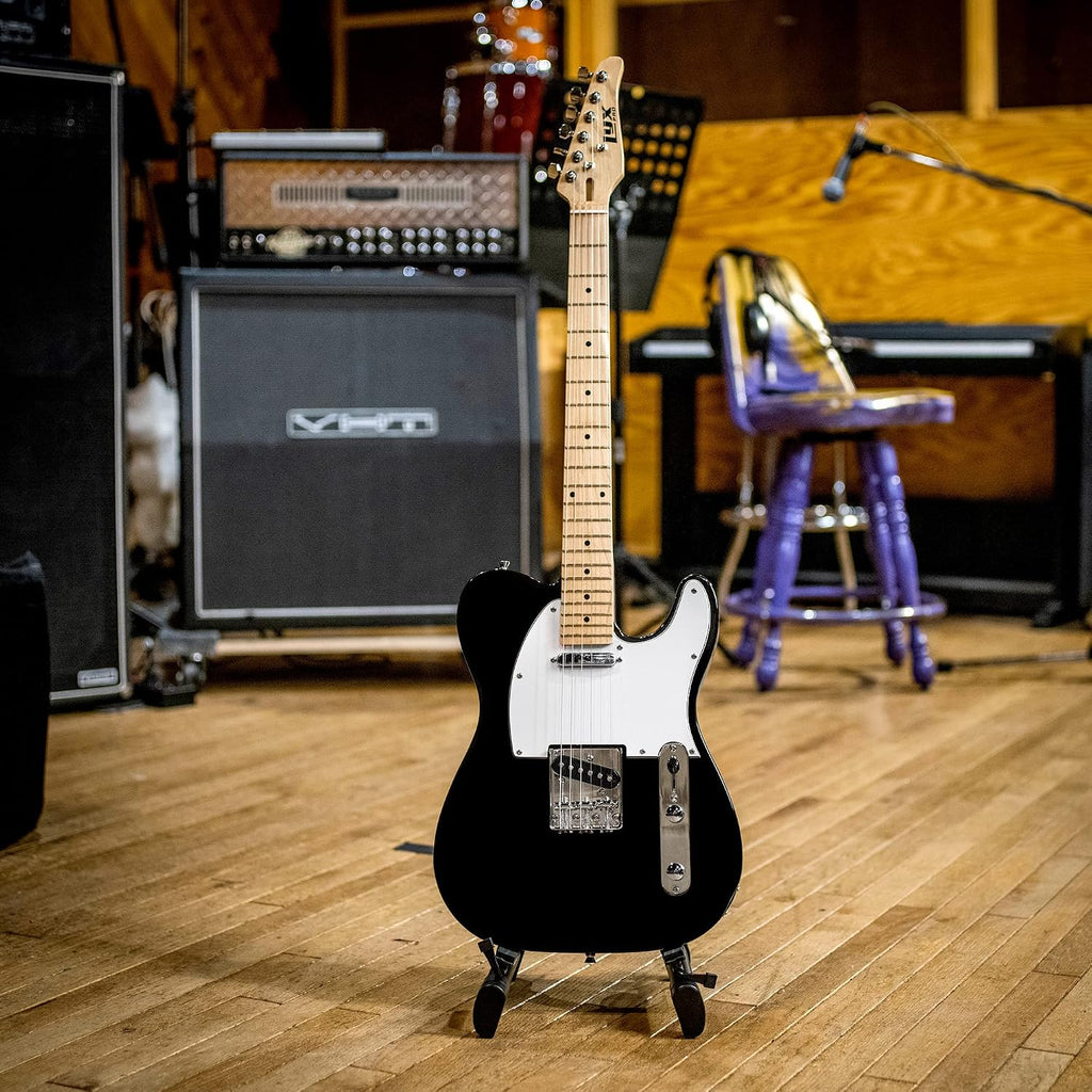 LyxPro 39' Electric Guitar TL Series, Full-Size Paulownia Wood Body, 3-Ply Pickguard, C-Shape Neck, Ashtray Bridge, Quality Gear Tuners, 3-Way Switch & Volume/Tone Controls, 2 Picks Included, Black