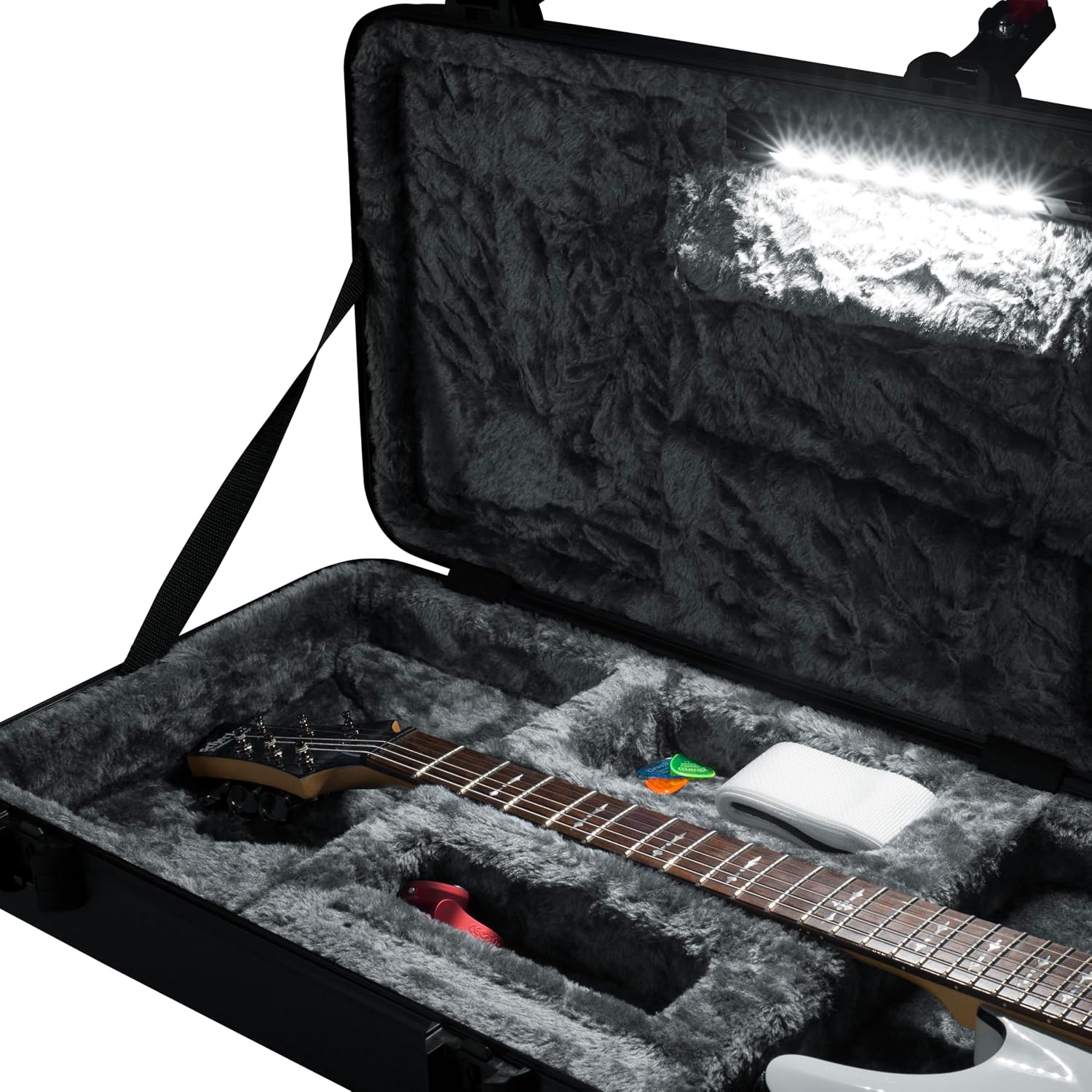 Gator Cases Molded Flight Case for Electric Guitar with Internal LED Lighting and TSA Approved Locking Latch, (GTSA-GTRELEC-LED)