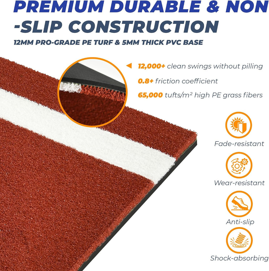 Batting Mat, 6x4/10x3.8/12x6FT Baseball Softball Hitting Mat for Batting Stance Practice, Batters Box Turf Mats with Home Plate, Non-Slip Baseball Cage Mats for Outdoor Indoor with Carry Strap