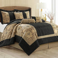 LANCO MODERN LIFESTYLE 7 Piece King Size Comforter Set, Black Gold, Elegant Floral Jacquard, Stylish and Cozy Bedding Collection, Premium Bedding Set with Bedskirt, Shams and Pillows