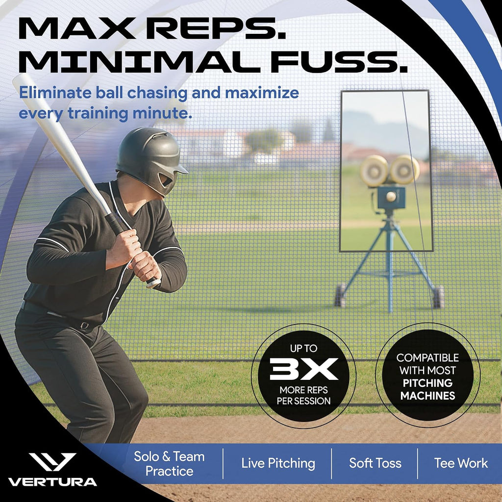 Portable 22ft x 12ft x 8ft Baseball & Softball Batting Cage – Easy to Install Hitting Cage with Pitching Machine Hole, 3-Ply Blue Netting, 14mm Fiberglass Poles, Secure Steel Frame & Carry Bag Include